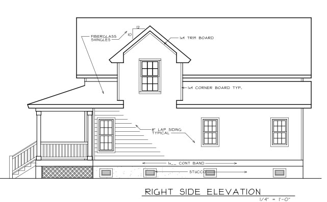 The right elevation sketch of the Medium-Sized Farmhouse.