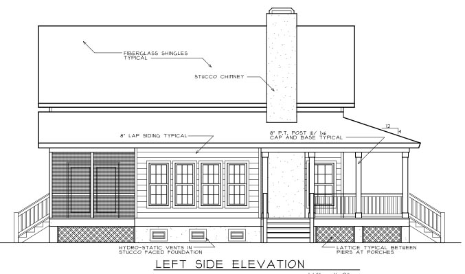 The left elevation sketch of the Medium-Sized Farmhouse.