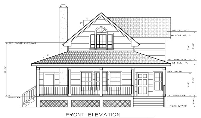The front elevation sketch of the Medium-Sized Farmhouse.
