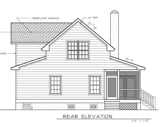 The rear elevation sketch of the Medium-Sized Farmhouse.