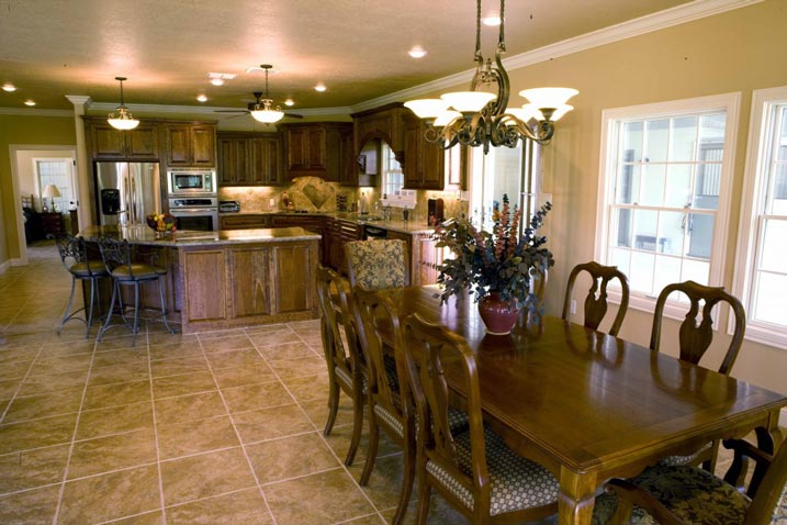 Open area between the kitchen and dining area. The door between the kitchen and dining area leads to the barn.