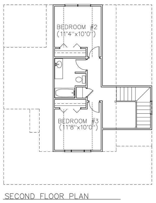 The second level floor plan of the Medium-Sized Farmhouse with 2 bedrooms.
