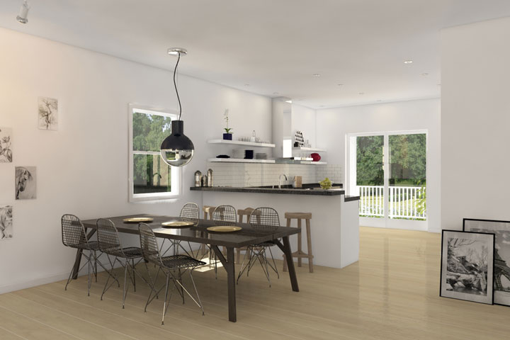 The kitchen is bright and airy, thanks to the large window that allows natural light to stream in. A glass sliding door on the opposite wall provides easy access to the backyard, creating a seamless indoor-outdoor connection.