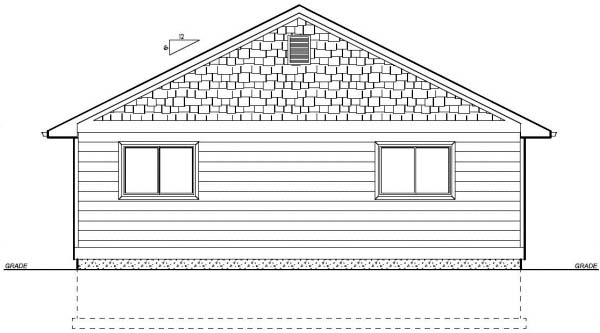 Rear Elevation Sketch of the 1260 Sq. Ft. Economical Rancher Home.