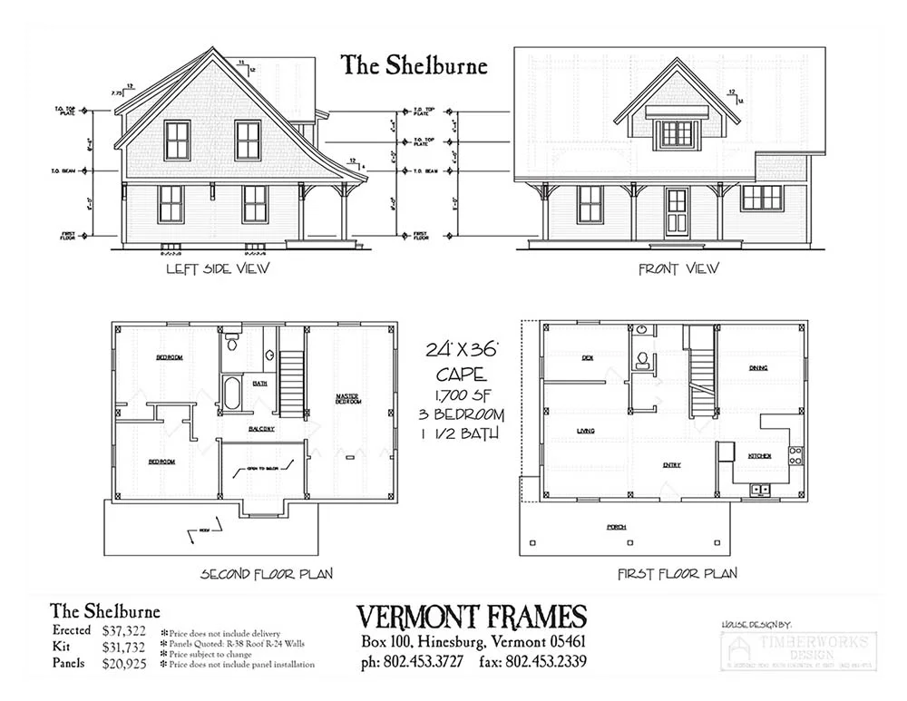 Floor plans and elevation sketch of the Beautiful Dutch Saltbox Home.