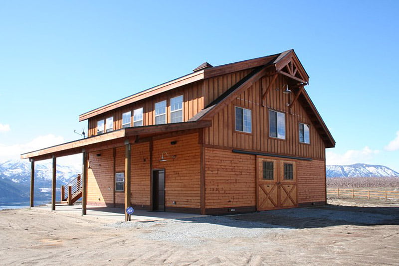 Elegant finished pole barn kit in brown color by Barn Pros