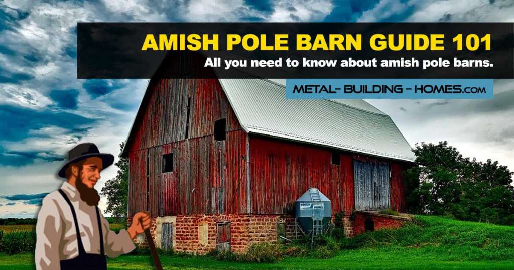 old red amish post frame barn with an amish man clipart on a side.