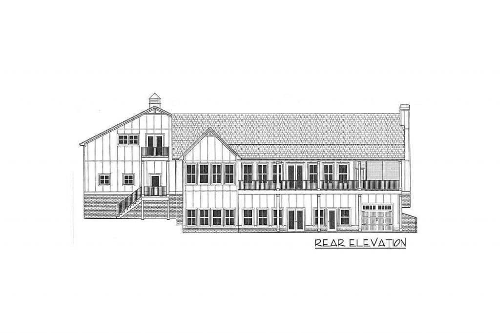 Rear Elevation sketch of the Craftsman Ranch Home