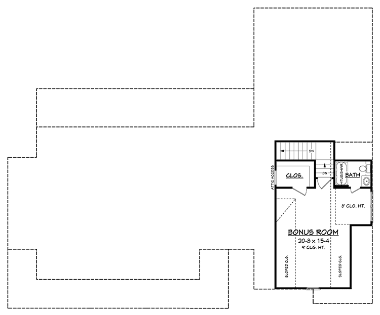 Bonus level floor plan with a bonus room, walk-in closet and a bathroom.