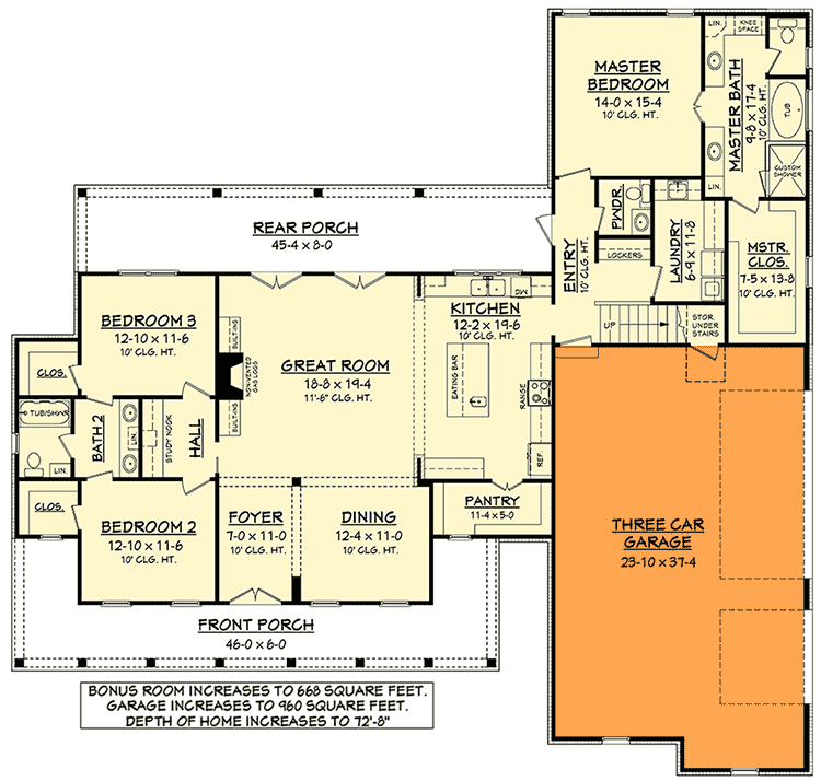 3-car side garage option layout  for the 3-bedroom 2-story Farmhouse
