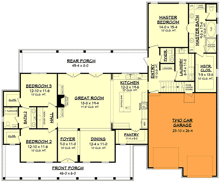2-car front garage option layout for the 3-bedroom 2-story Farmhouse