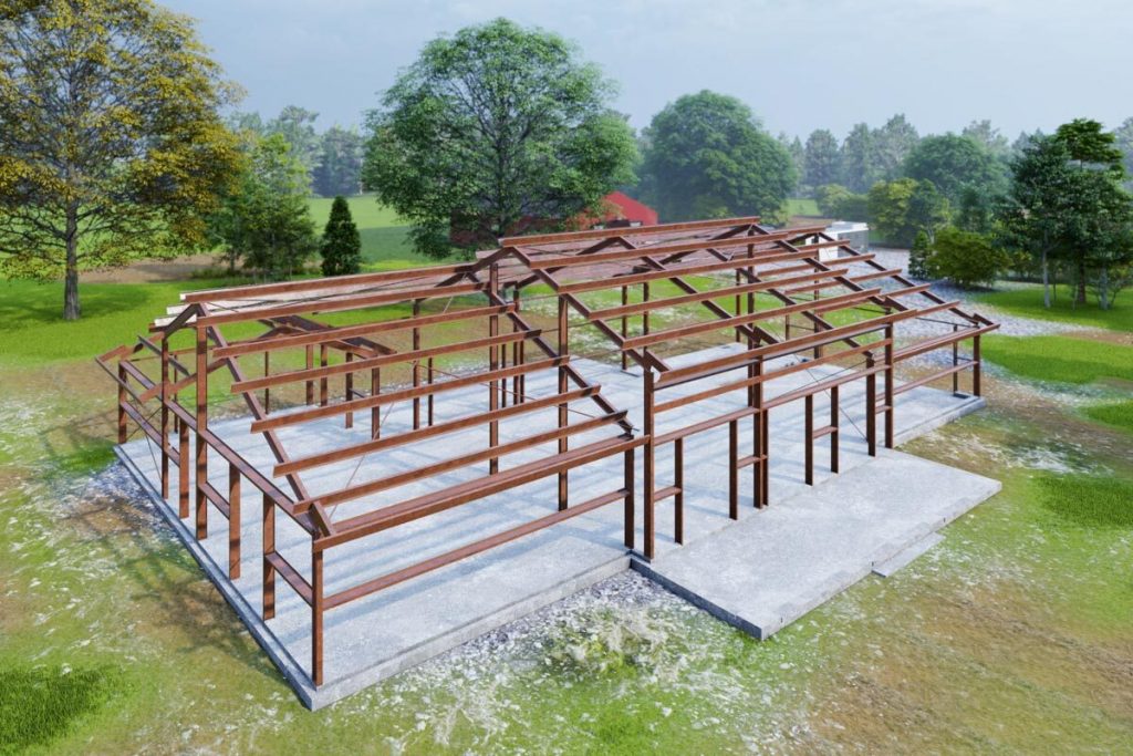 Left angled view metal framing of the modern farmhouse