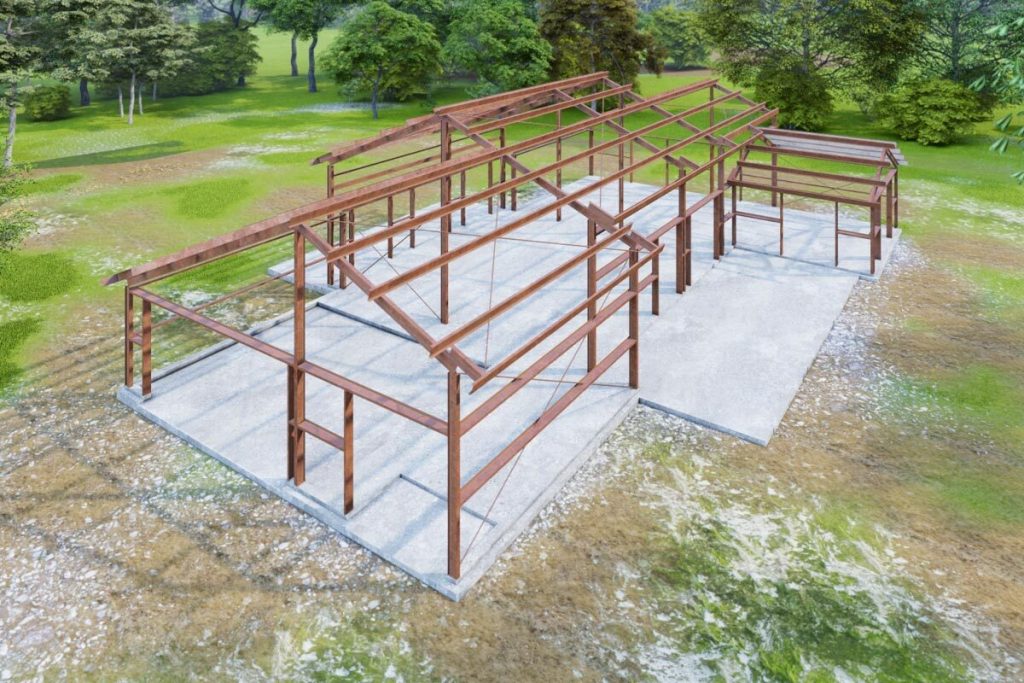 Left side view metal framing of the modern farmhouse