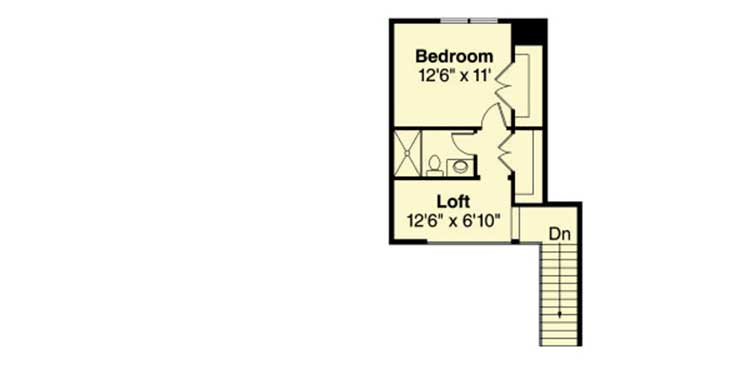 Second floor plan with a Loft and a bedroom. 