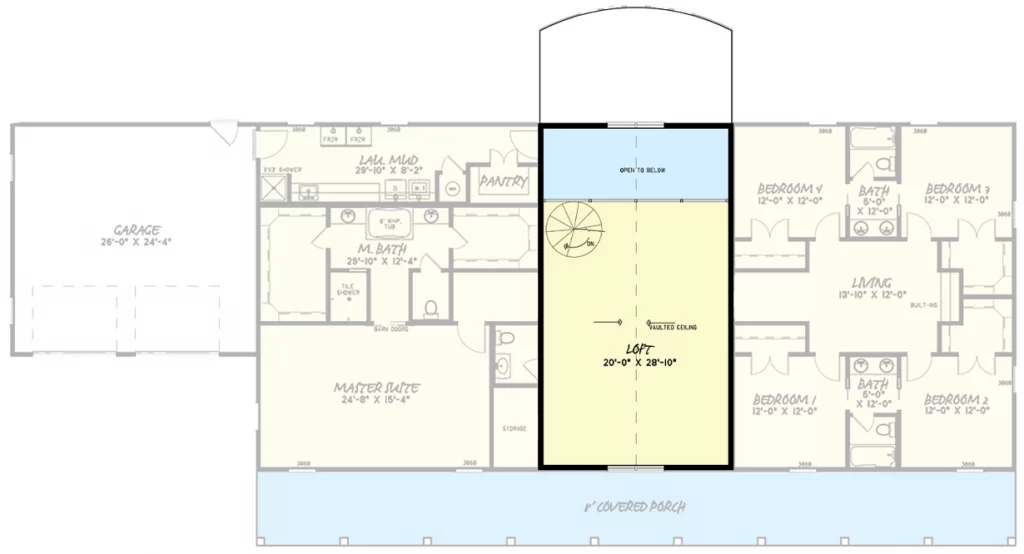 Optional second-floor plan of the 5-bedroom 2-story barn-style House, with a loft.