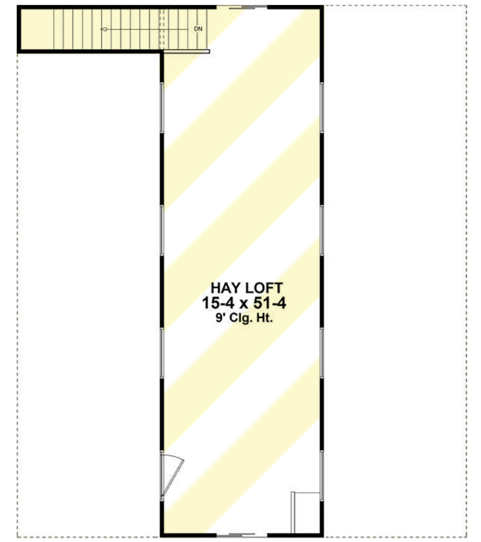 Second-floor-plan payout with hay loft.