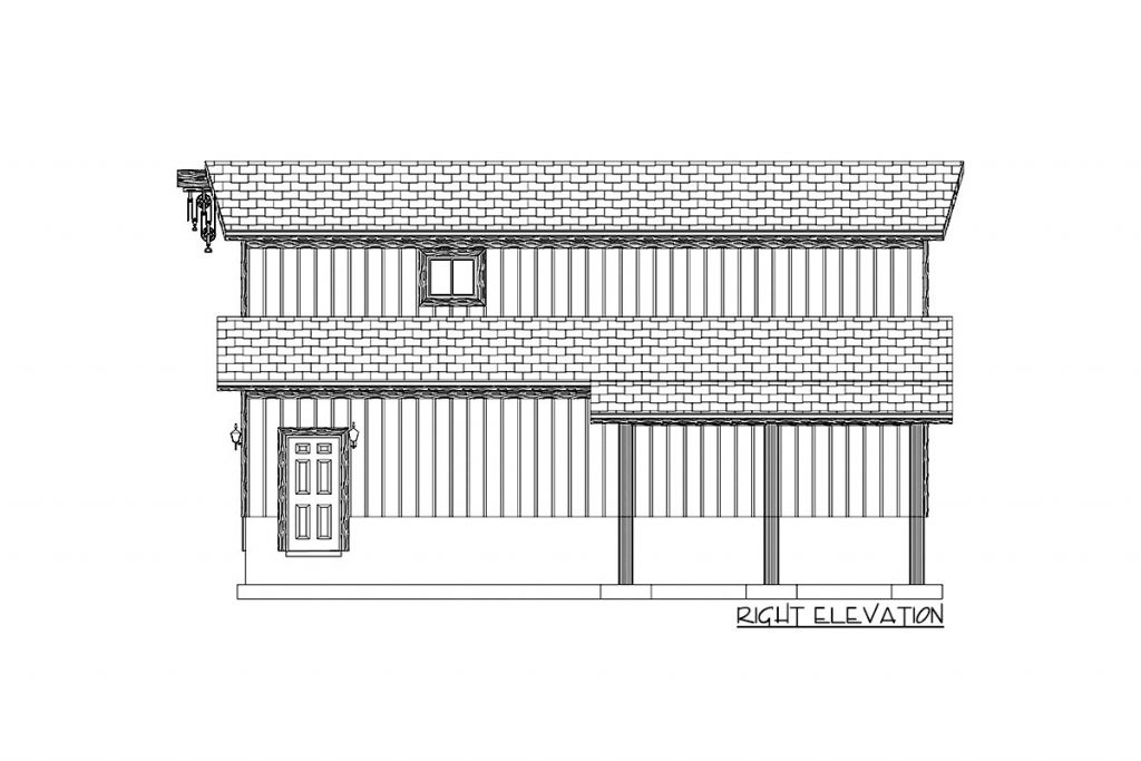 Right elevation sketch of Ideal Garage Apartment with Covered Porch.