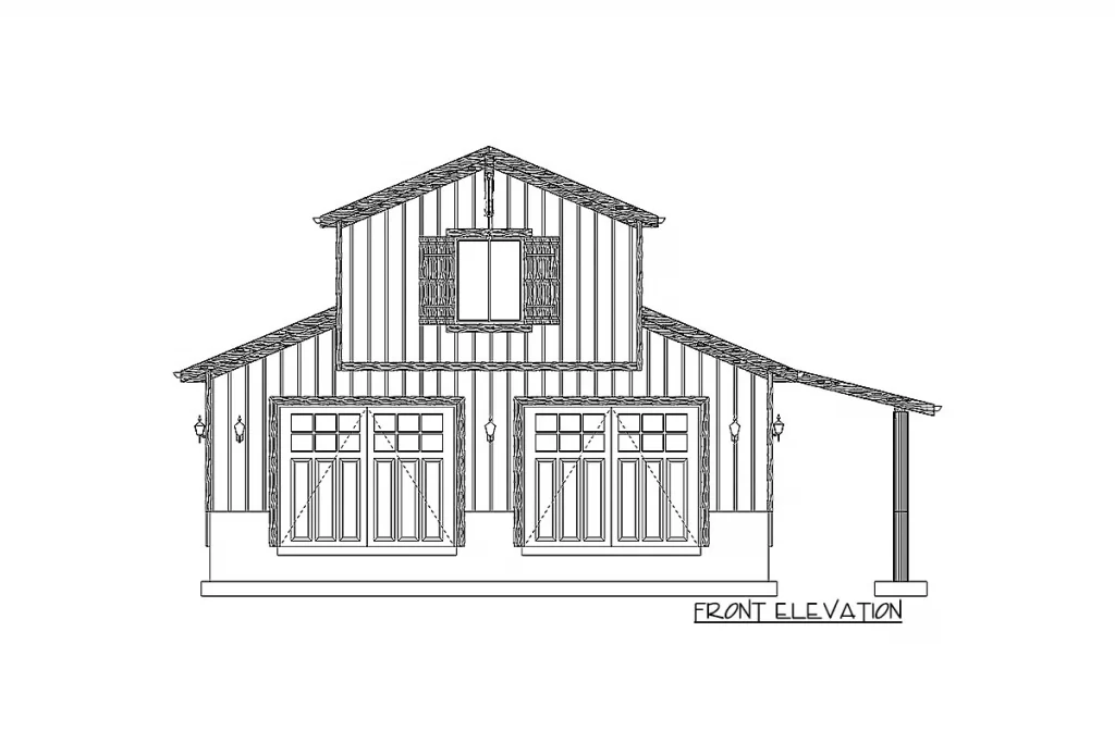 Front elevation sketch of Ideal Garage Apartment with Covered Porch.