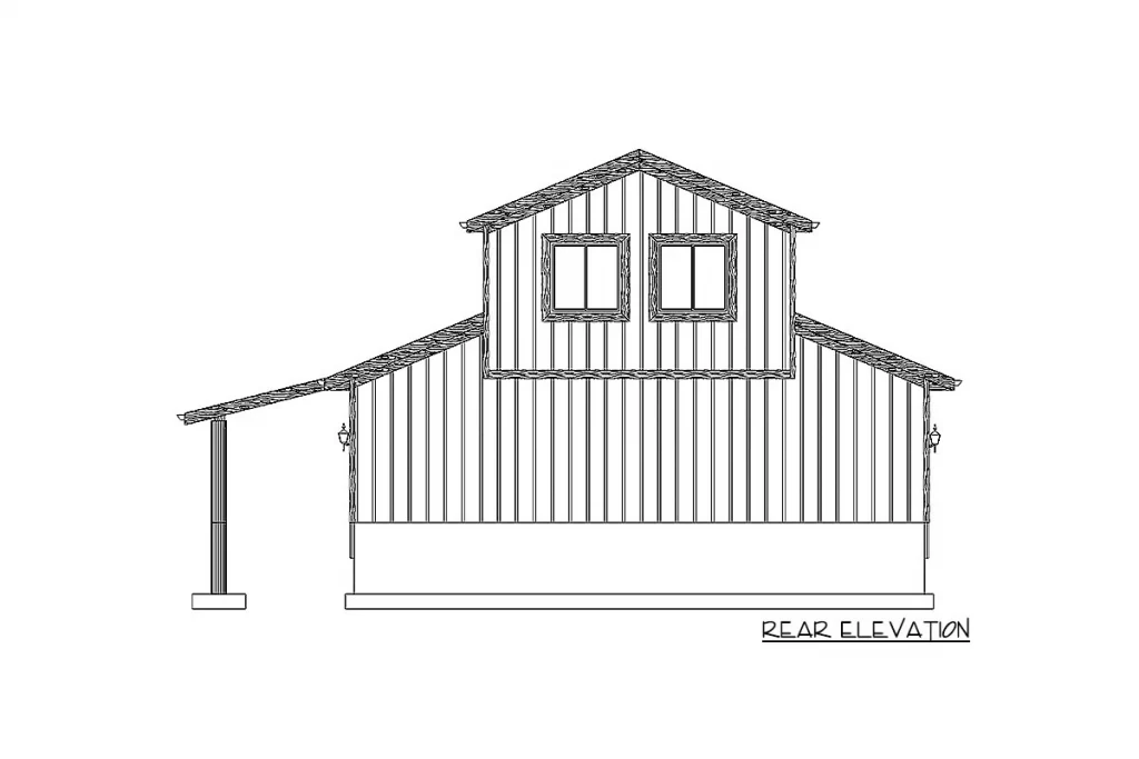 Rear elevation sketch of Ideal Garage Apartment with Covered Porch.