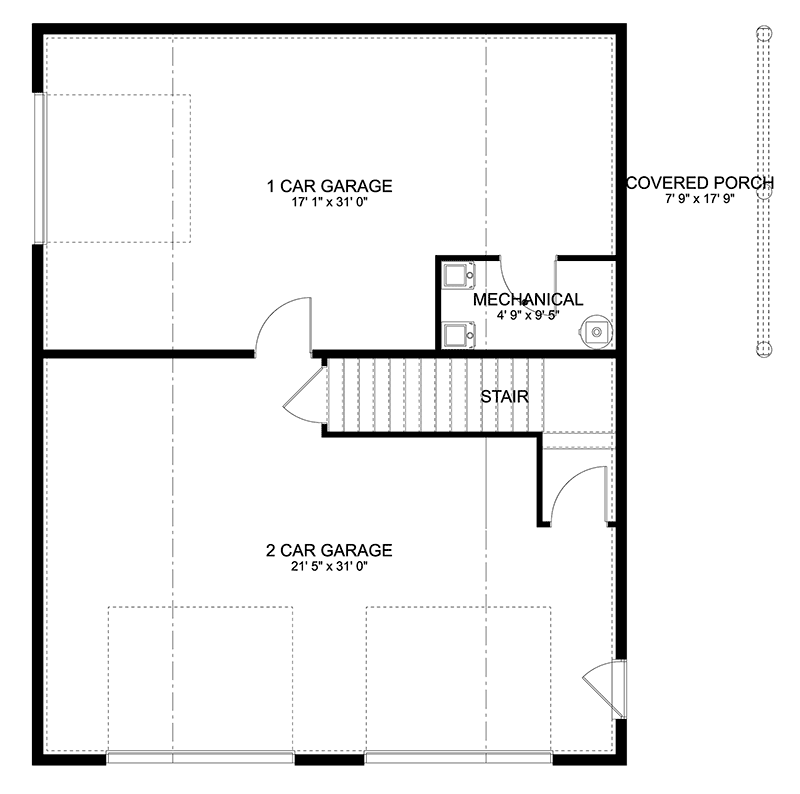 Main level floor plan of the ideal garage apartment with covered porch.