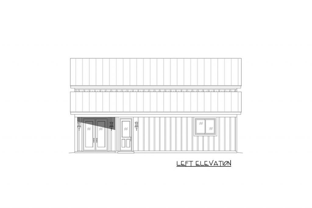 Left elevation sketch of the 2,534 sq. ft. Grand Barndominium.