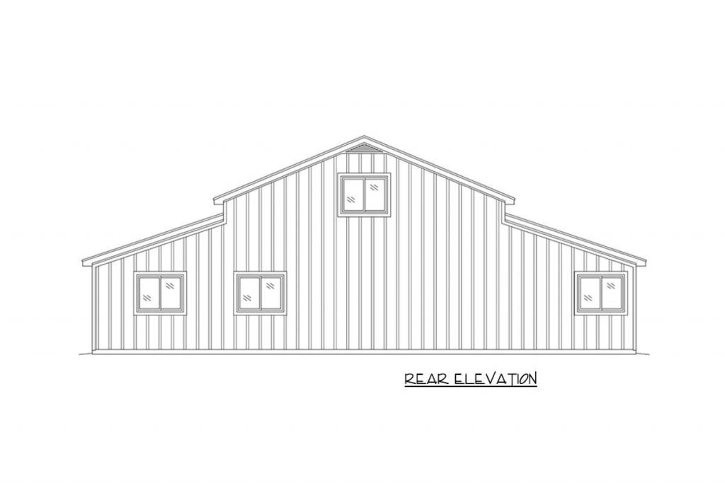 Rear elevation sketch of the 2,534 sq. ft. Grand Barndominium.