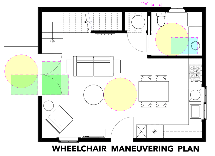 First-level wheelchair maneuvering plan.