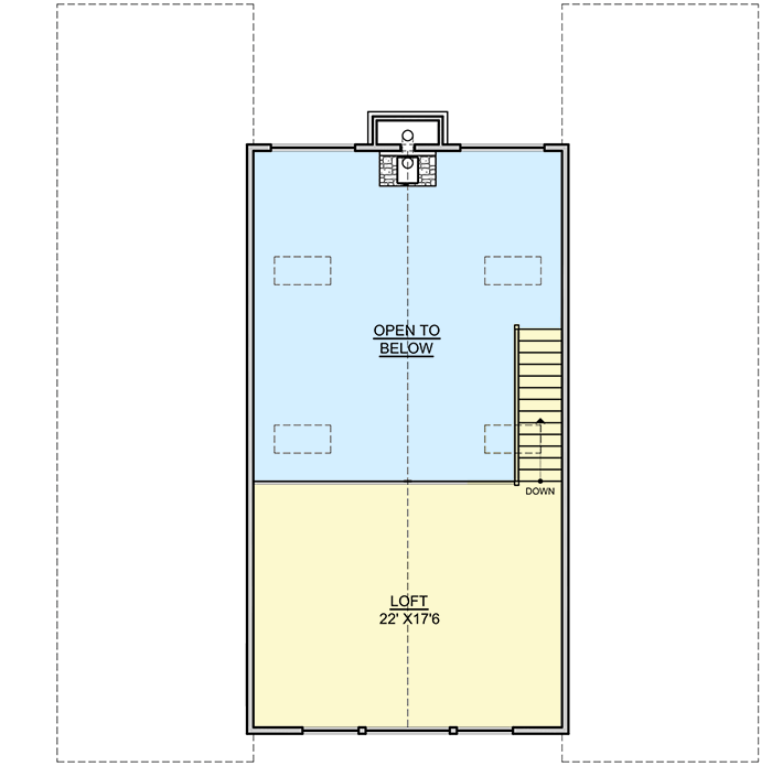 2nd level floor plan of the Spacious Country Style House barndominium with a loft.