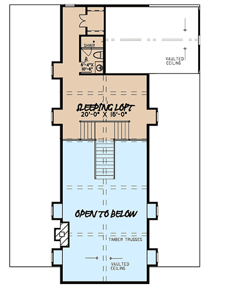 2nd level floor plan of the barndominium with a loft.