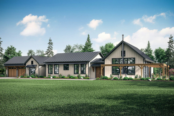The front view of the Dense Modern Style Farmhouse.