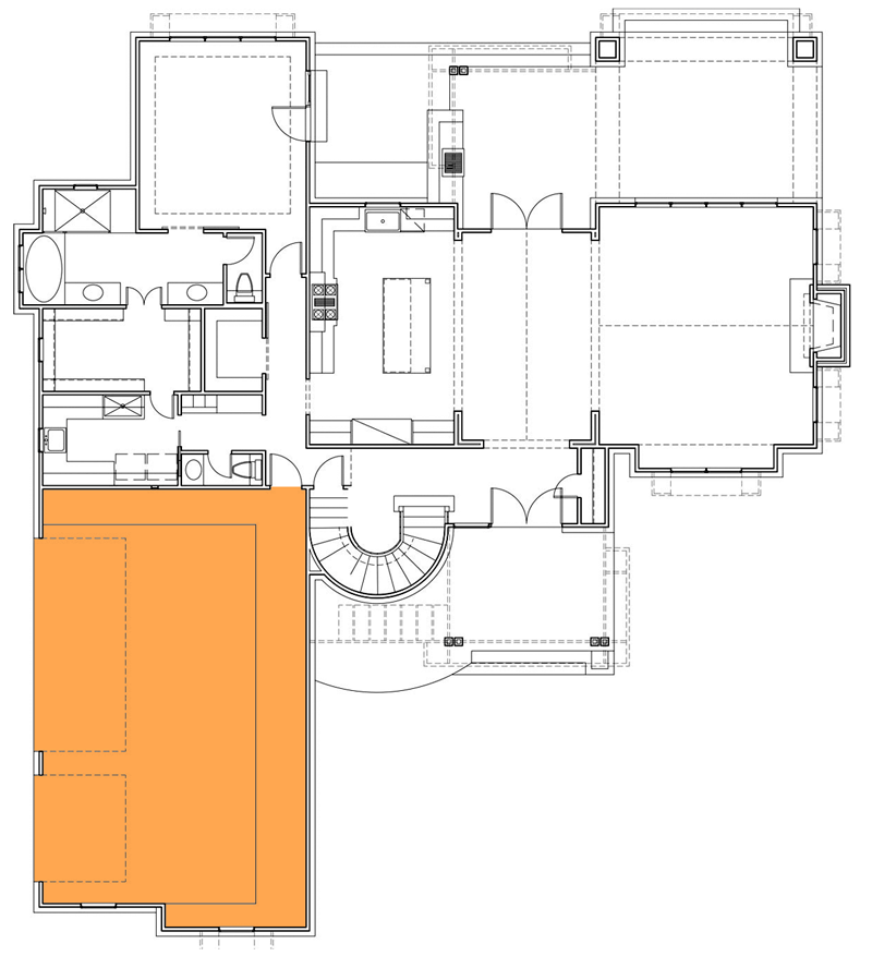 3-car garage option plan of the 4-bedroom 2-story barn-style House.