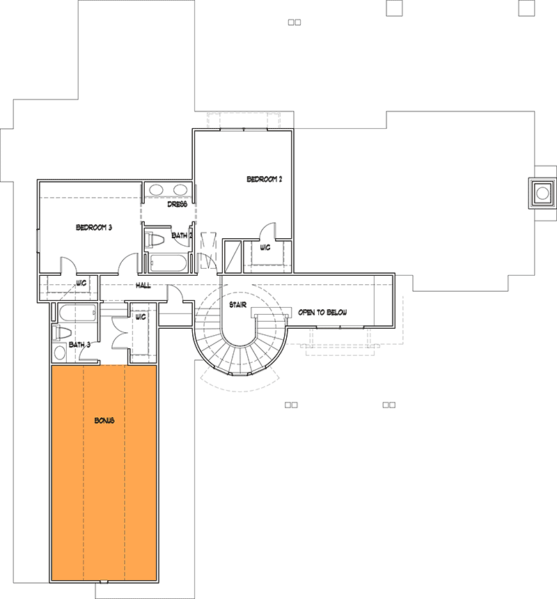 Second-floor plan of the 3-car option.