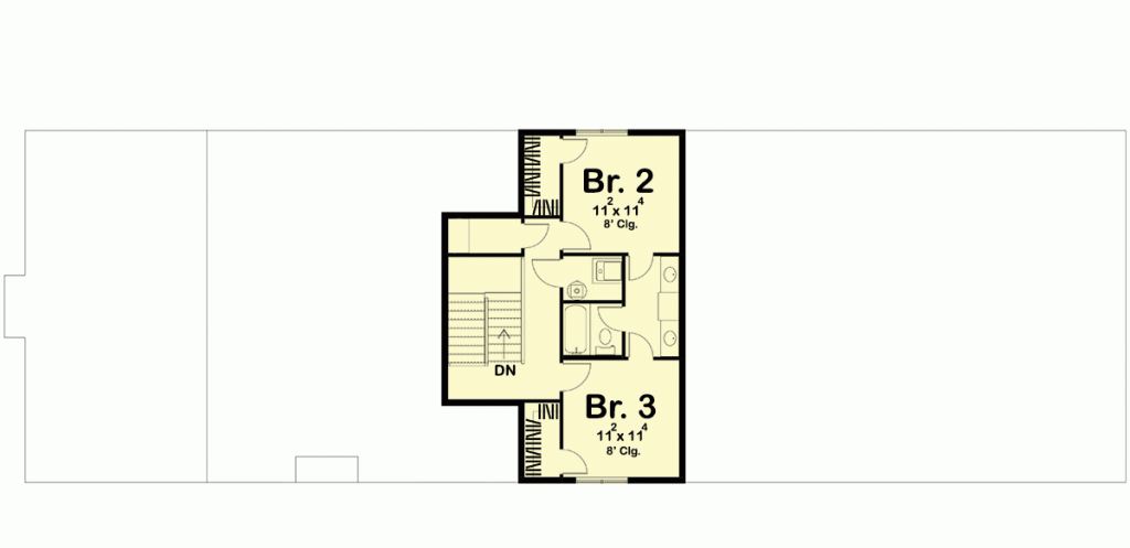 2nd level Floor Plan of the barndominium with a 2 bedroom. 