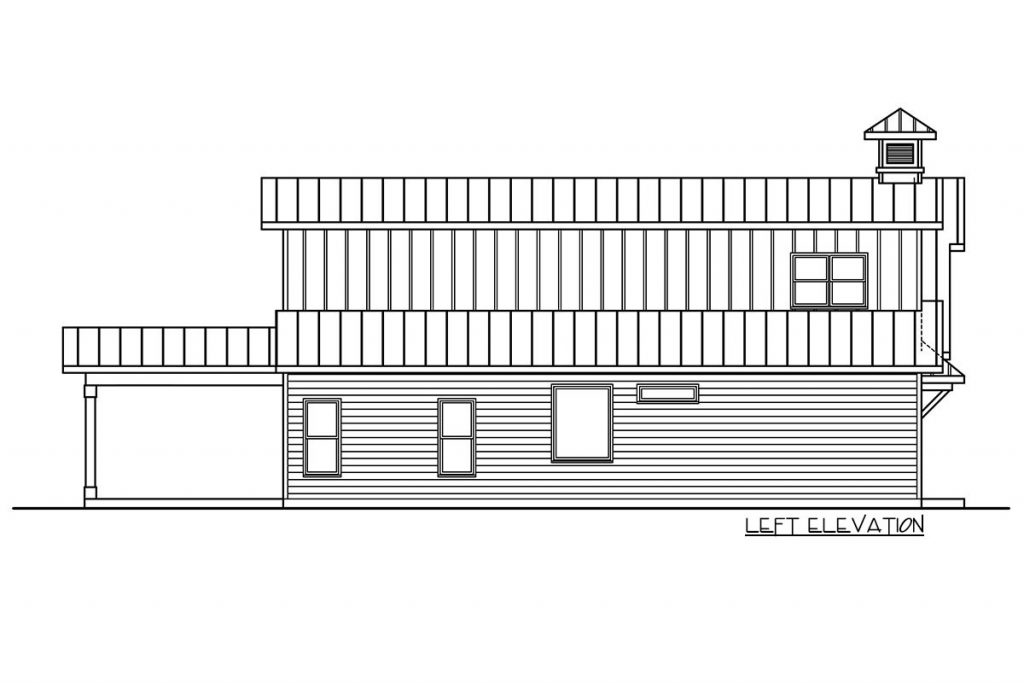 Left elevation sketch of the Upmarket Country Style House w/ 2-Car Garage.