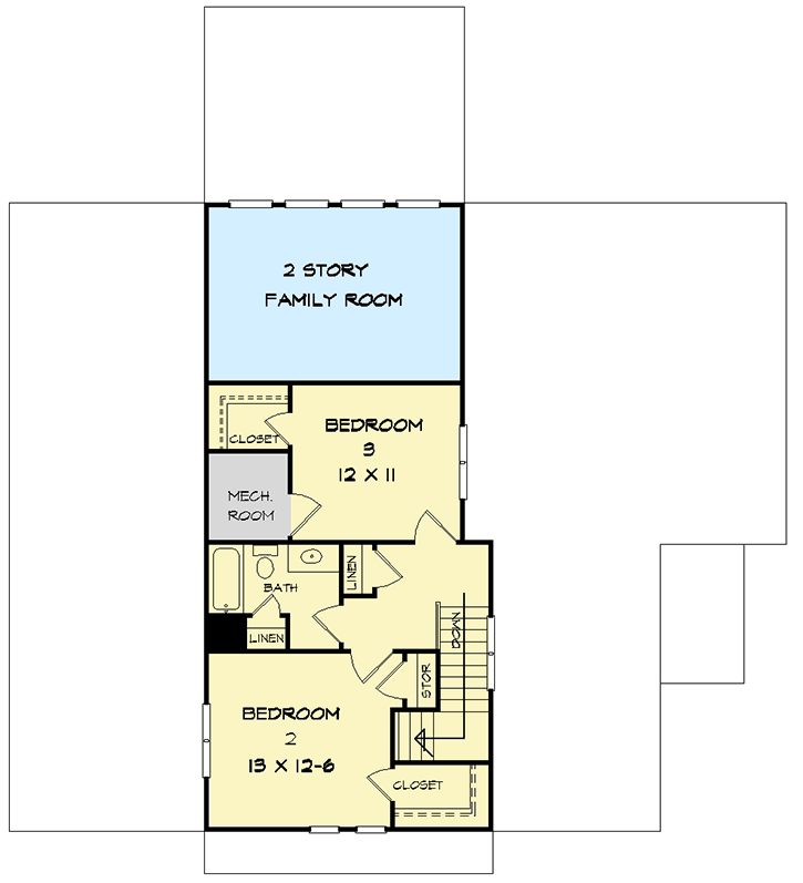 Second level floor plan of the Upmarket Country Style House w/ 2-Car Garage with 2 bedrooms, walk-in closets, bathroom.