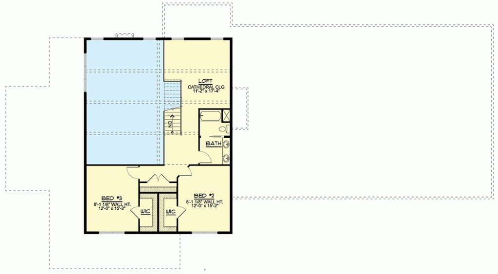 2nd story floor plan of the barndominium with wrap around porch