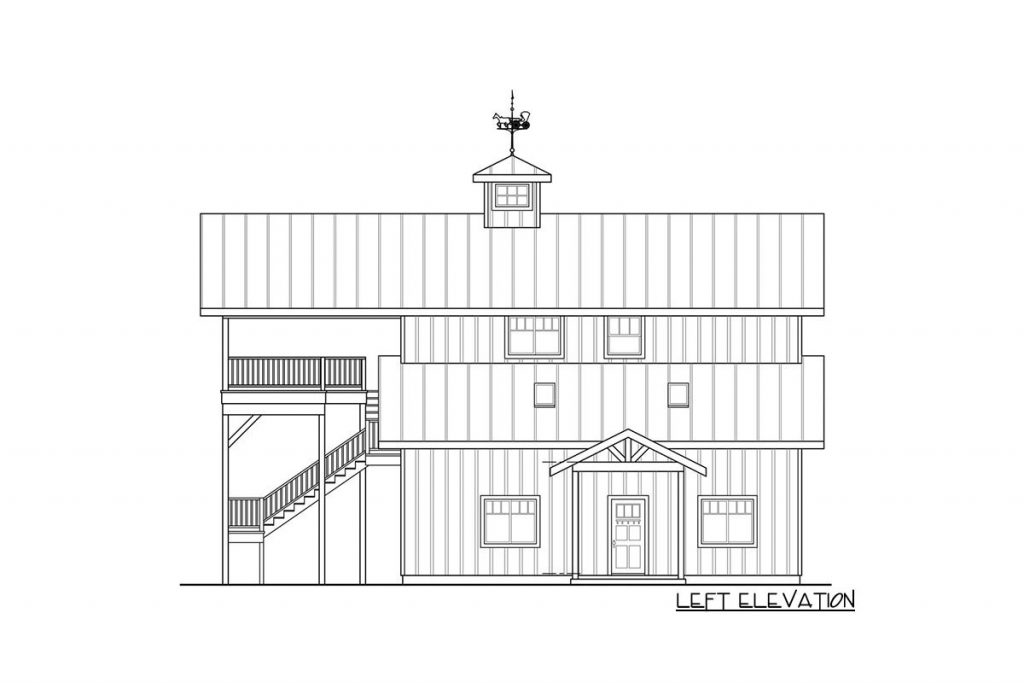 Left elevation sketch of the 2,666 sq. ft. Spacious Garage Apartment.