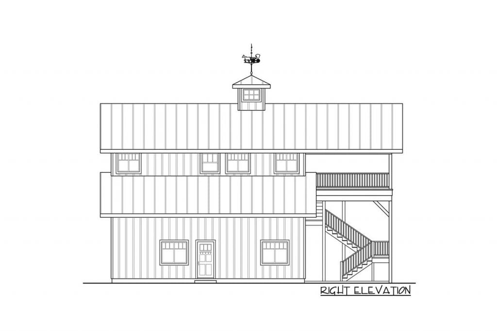 Right elevation sketch of the 2,666 sq. ft. Spacious Garage Apartment.