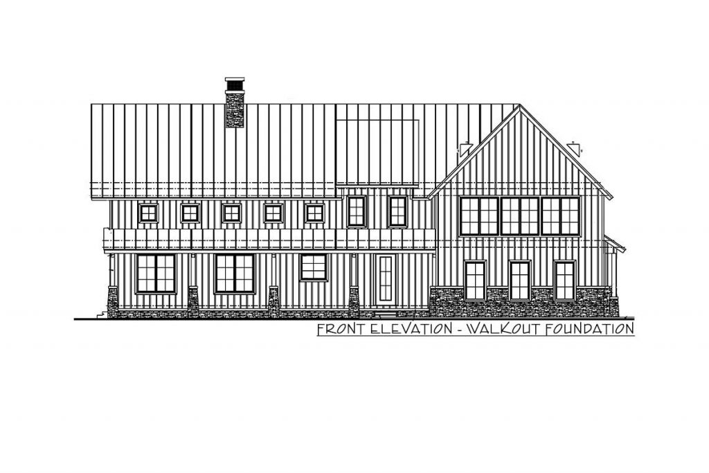 Front Elevation sketch of the 4 bedroom Modern Mountain House with Covered Porch