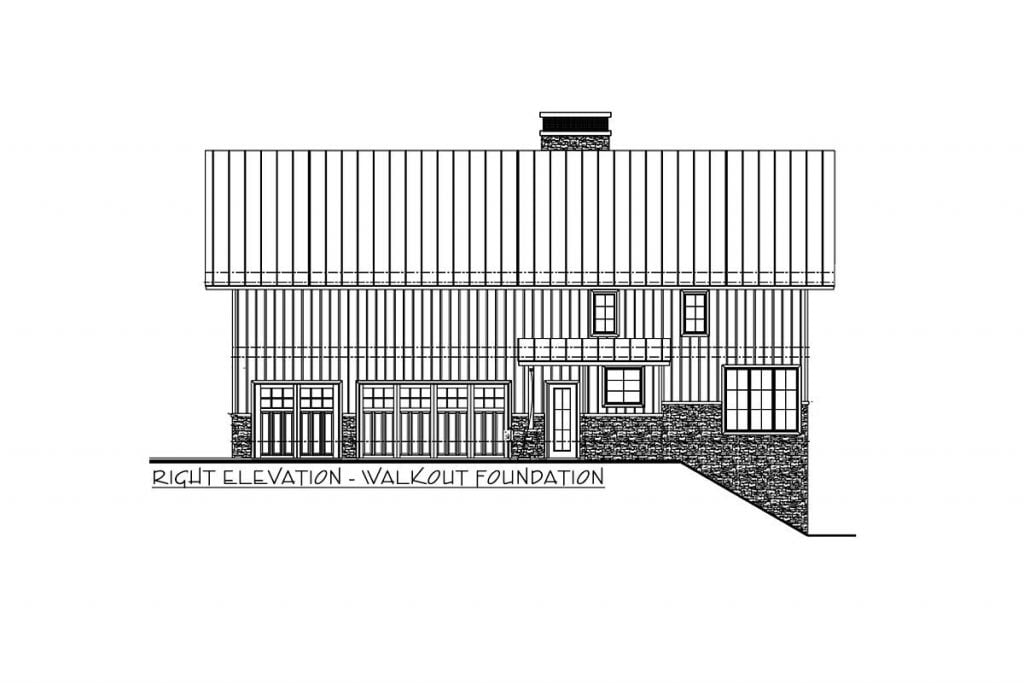 Right elevation sketch with the two garage doors of the Modern Mountain House