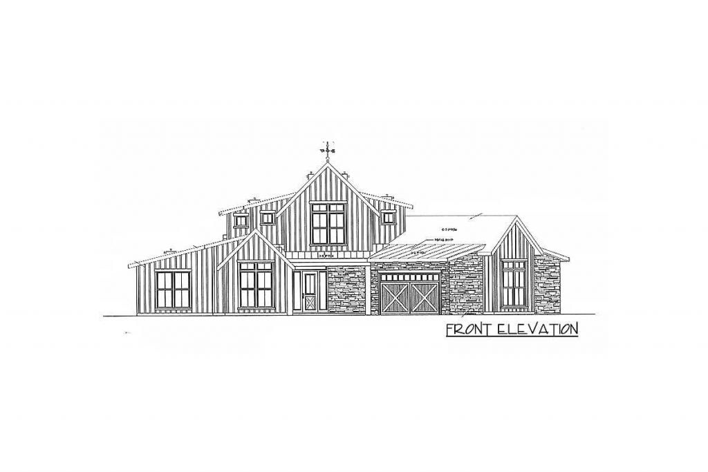 Front elevation sketch of the Double Height Modern Farmhouse.