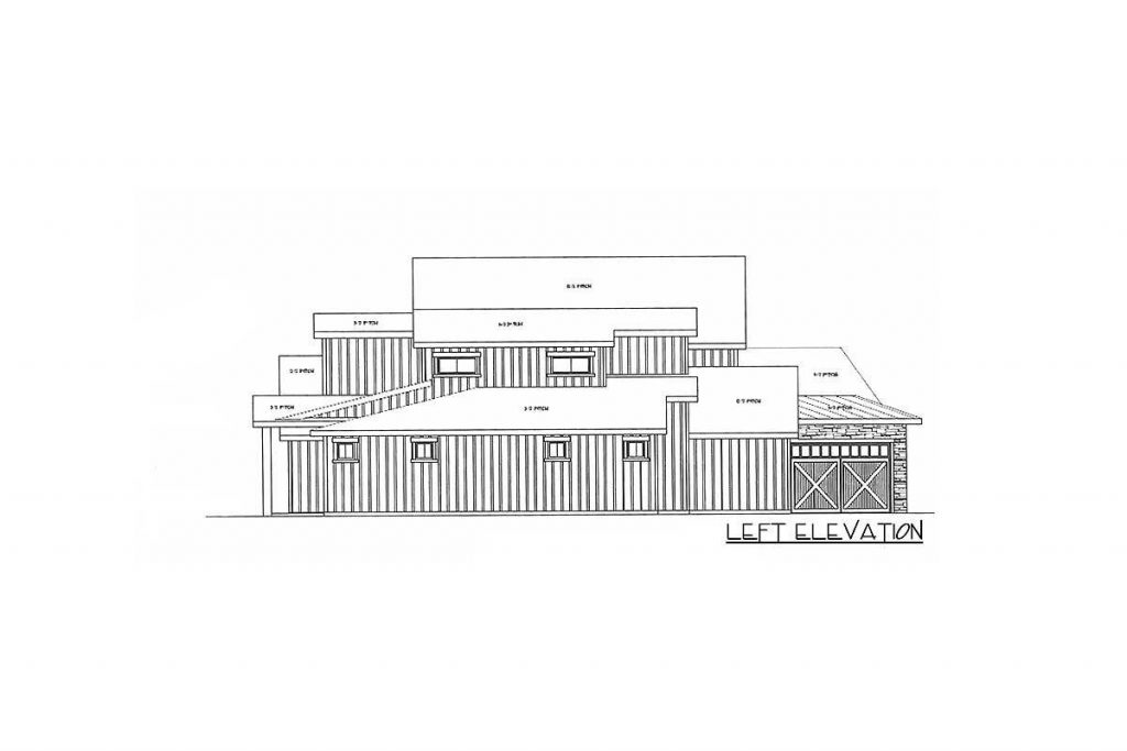 Left elevation sketch of the Double Height Modern Farmhouse.