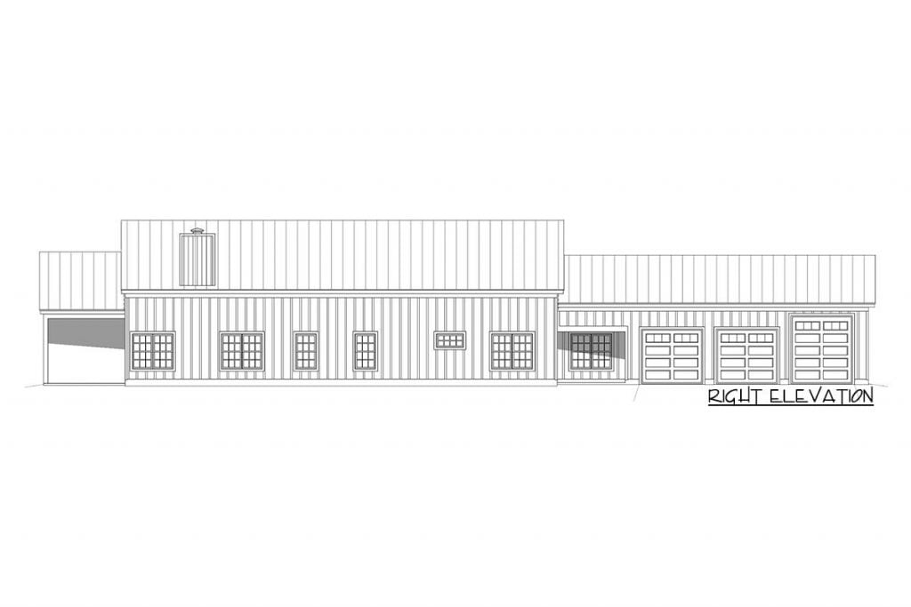 Right elevation sketch of the 4-bedroom 2-story country house