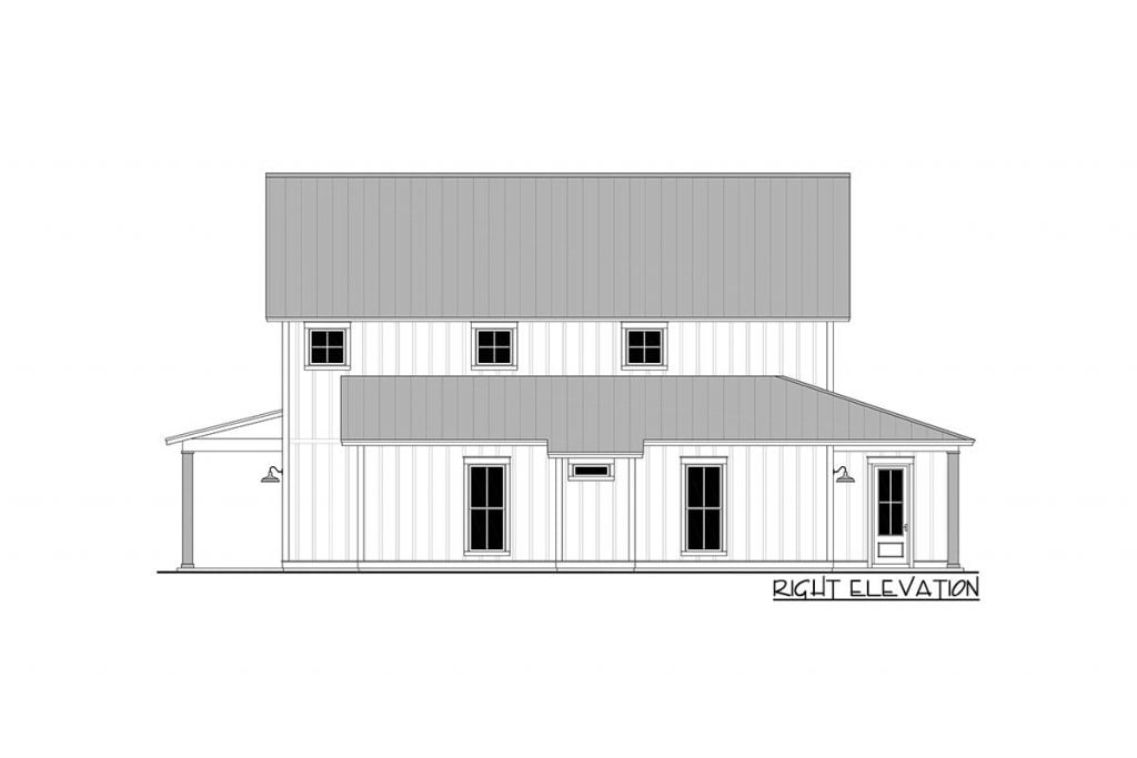 Right Elevation Sketch of the classy double-height modern farmhouse