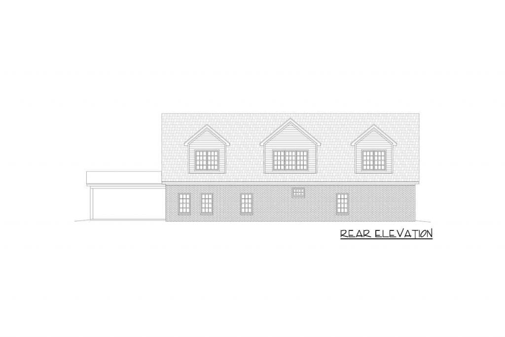 Rear elevation sketch of the 5BHK Superior Country Style House.