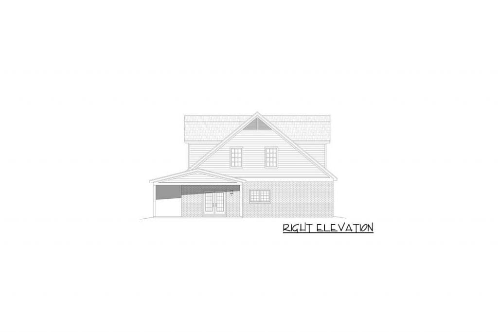 Right elevation sketch of the 5BHK Superior Country Style House.