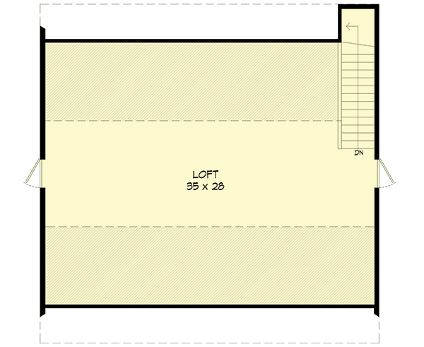 Second level floor plan of the Large-scale Barn-type Garage House with a loft.