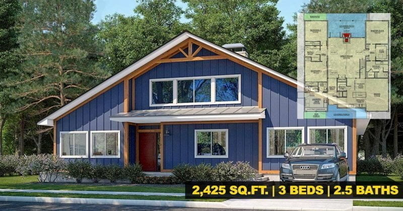 Front view of the Spacious Country Style House barndominium with a covered porch and a carport.