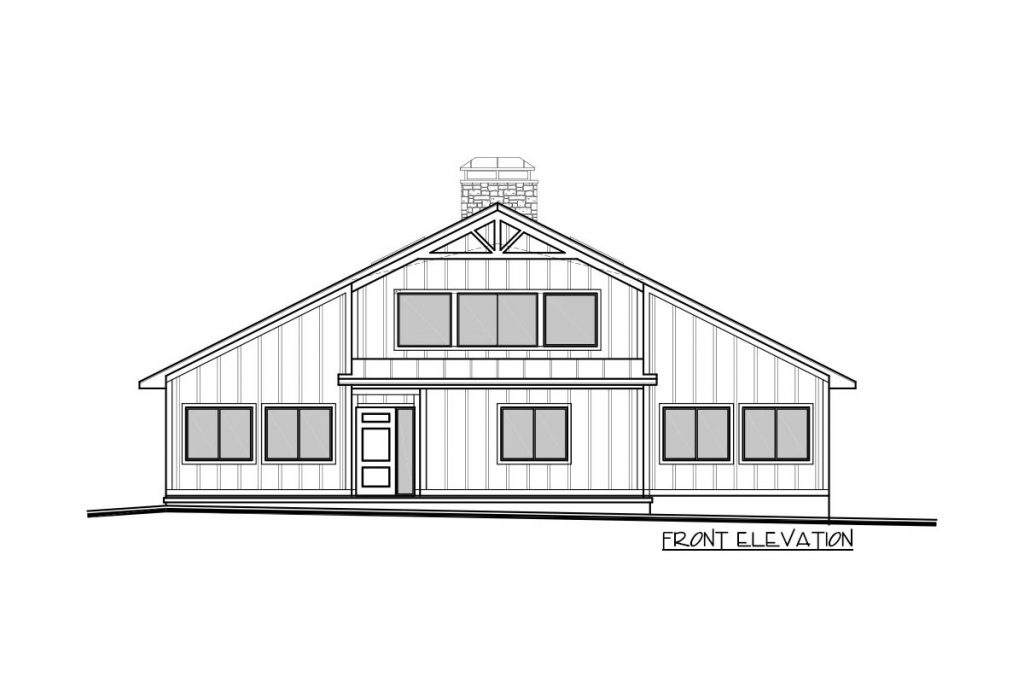 Front elevation sketch of the Spacious Country Style House barndominium.