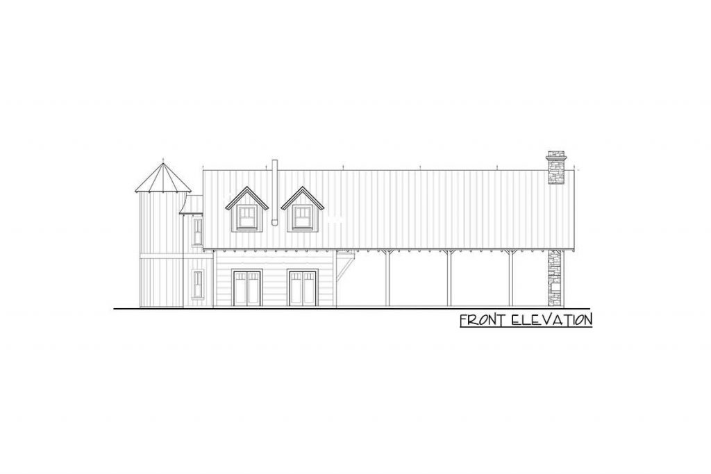 Front elevation sketch of the Grand Pavilion Attached with Rusty Cottage House.